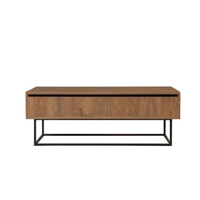 Hanah Home Mesa de Centro Multiusos 2 Niveles Industrial Nogal y Negro Tablero Melaminado Metal 120x60x43 cm